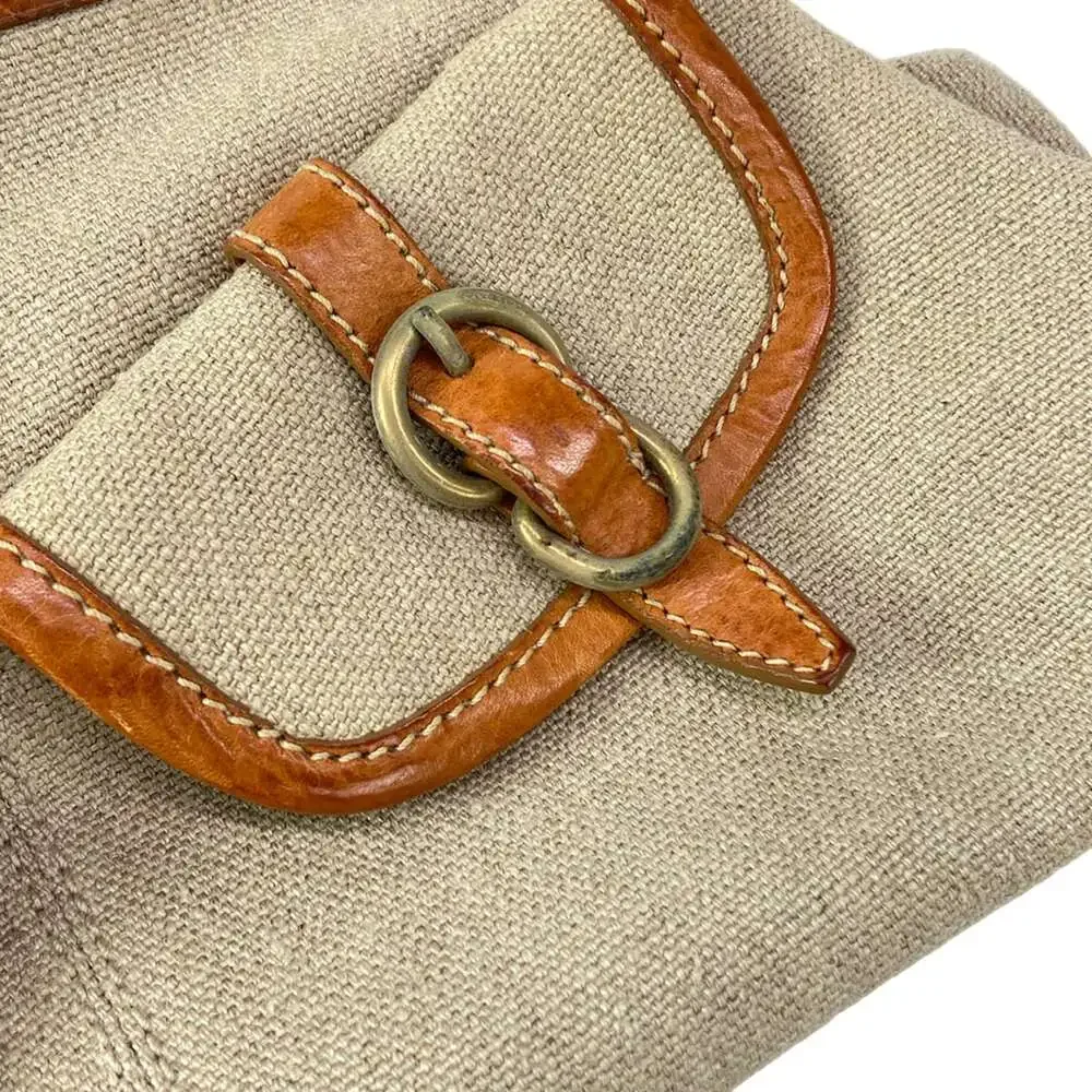 Miu Miu Handbag Beige Brown Canvas Leather Natural Fiber